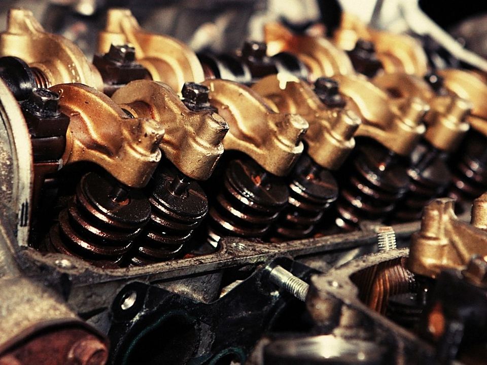 Close-up of an engine's valve train