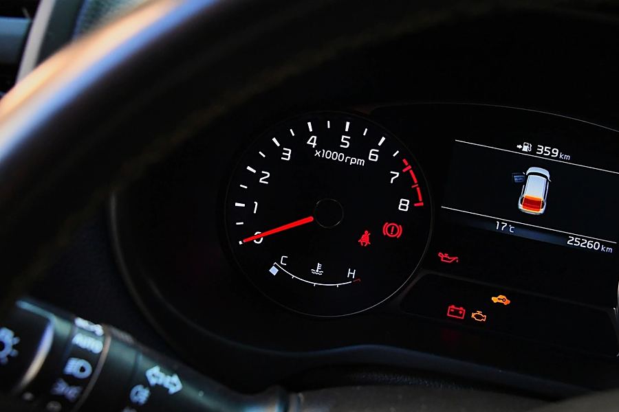 Warning lights lit on a car's instrument cluster