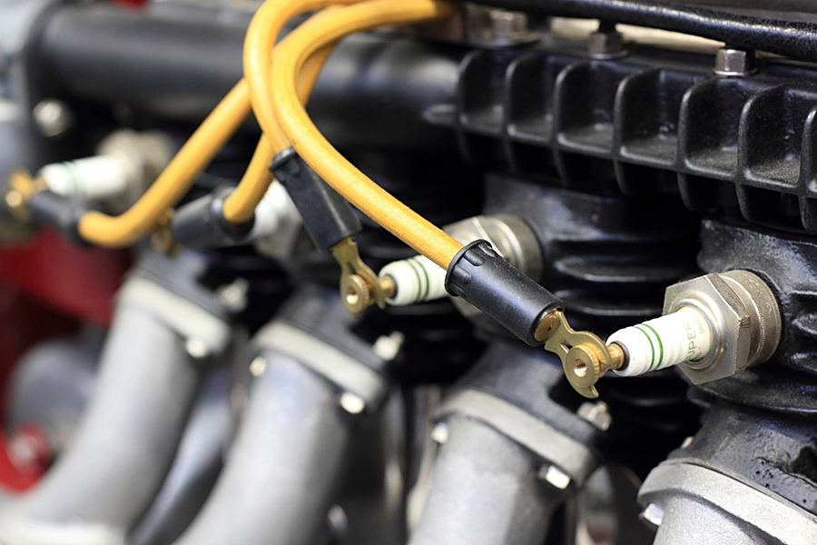 Spark plug wires on an engine